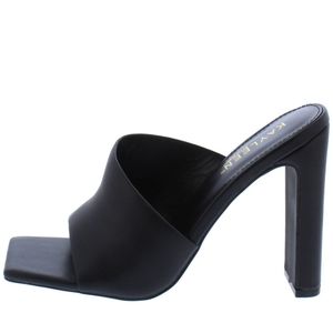 Black Open Square Toe Angled Slide Block Heel